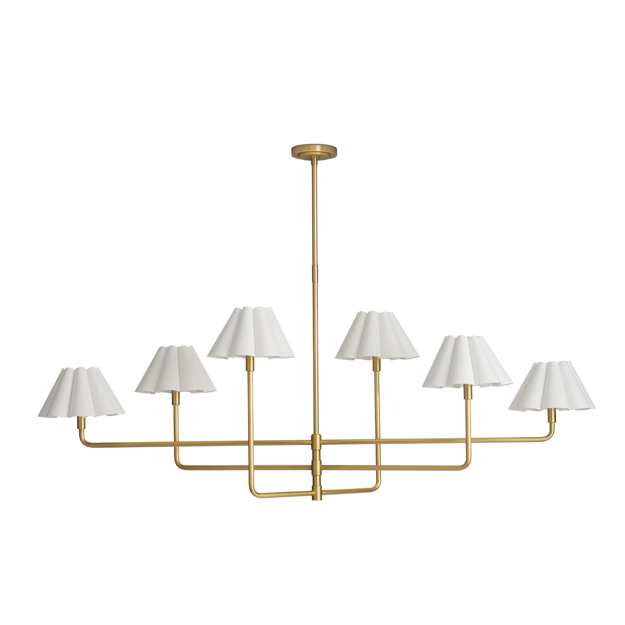 Polly Metal Chandelier - Natural Brass with White Scalloped Shade Chandelier Regina Andrew