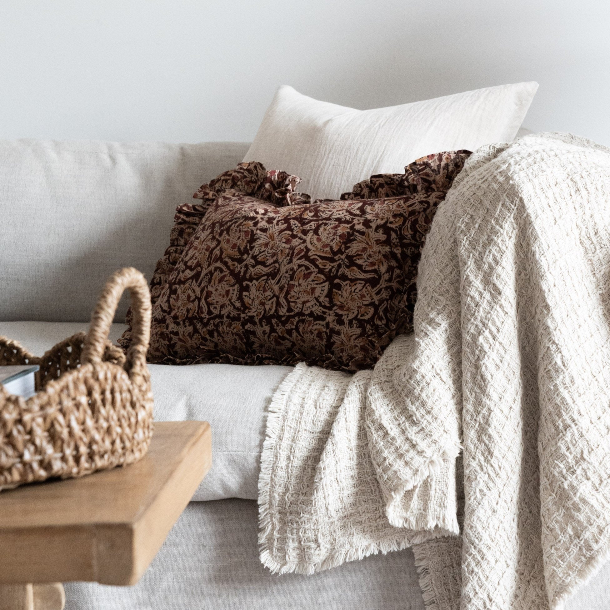 Sienna Block Print Ruffle Pillow Cover 2 - PILLOWS - block print - warm Rug & Weave Pillows