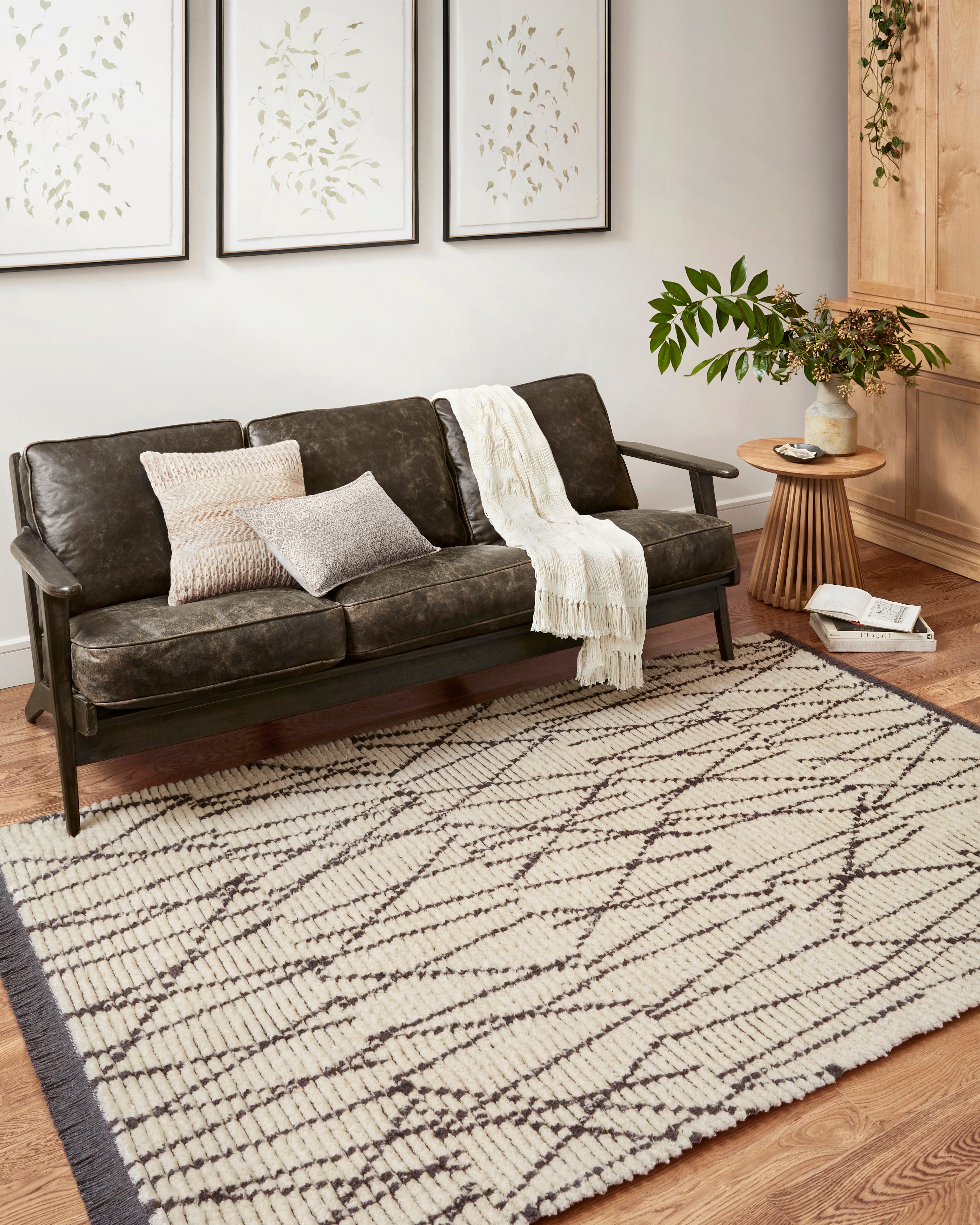 Chris Loves Julia x Loloi Alice Cream / Charcoal Crosshatch Rug RUGS - patterned Loloi