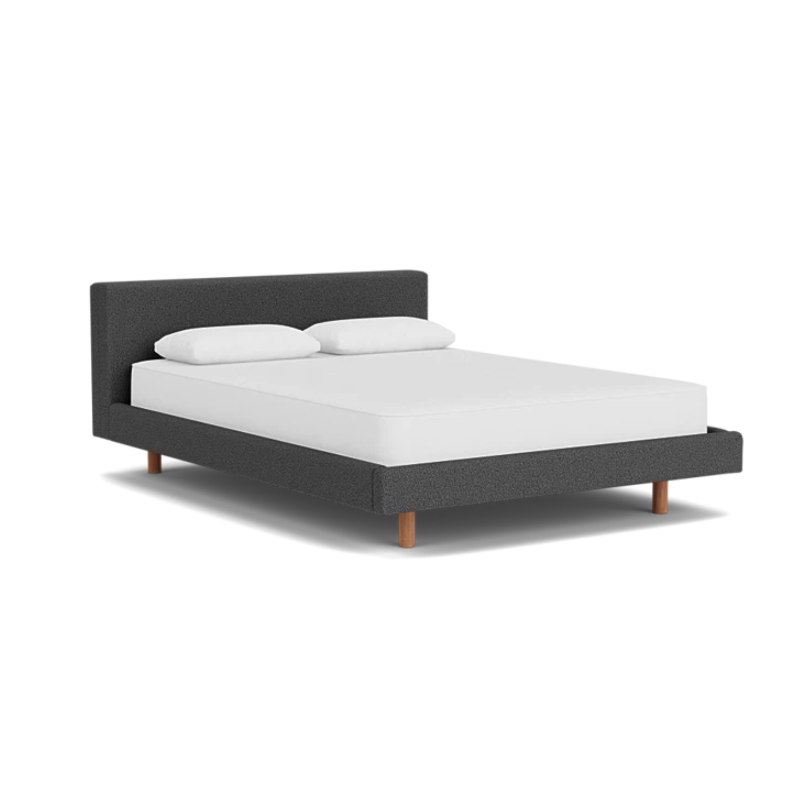 Custom Fabric Bento Queen Bed - Walnut Leg 1 - d - FURNITURE - Custom Beds EQ3 Boucle Brown