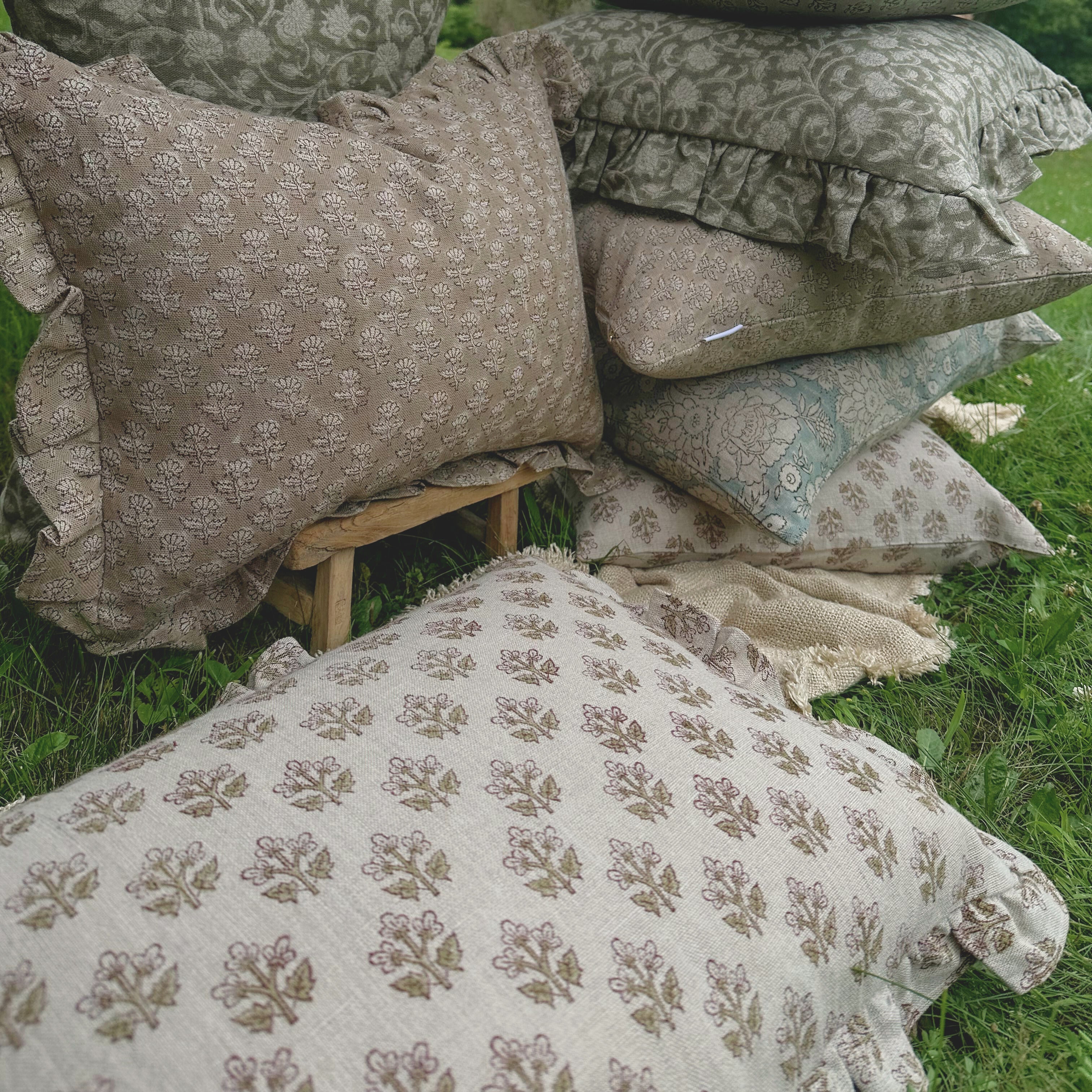 Sadie Block Print Ruffle Pillow Cover 1 - PILLOWS - Block print - neutral ORNA HOUSE