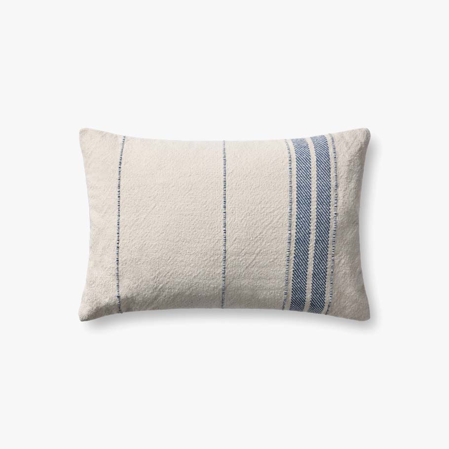 Magnolia Home by Joanna Gaines x Loloi Selena Natural / Blue Pillow Throw Pillows Loloi 13x21 Cover Only