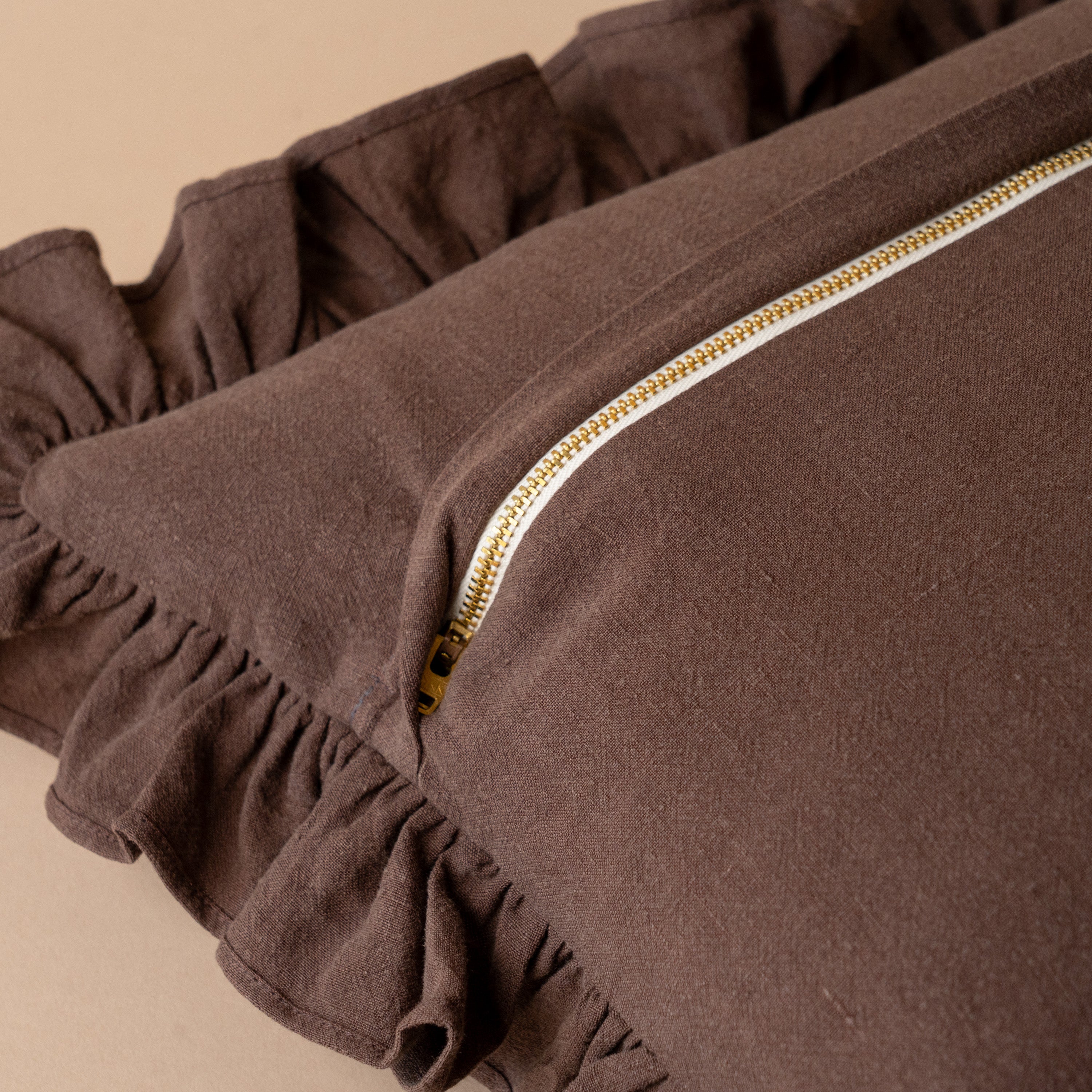 Espresso Ruffle Pillow Cover 2 - PILLOWS - Linen - warm Rug & Weave Pillows