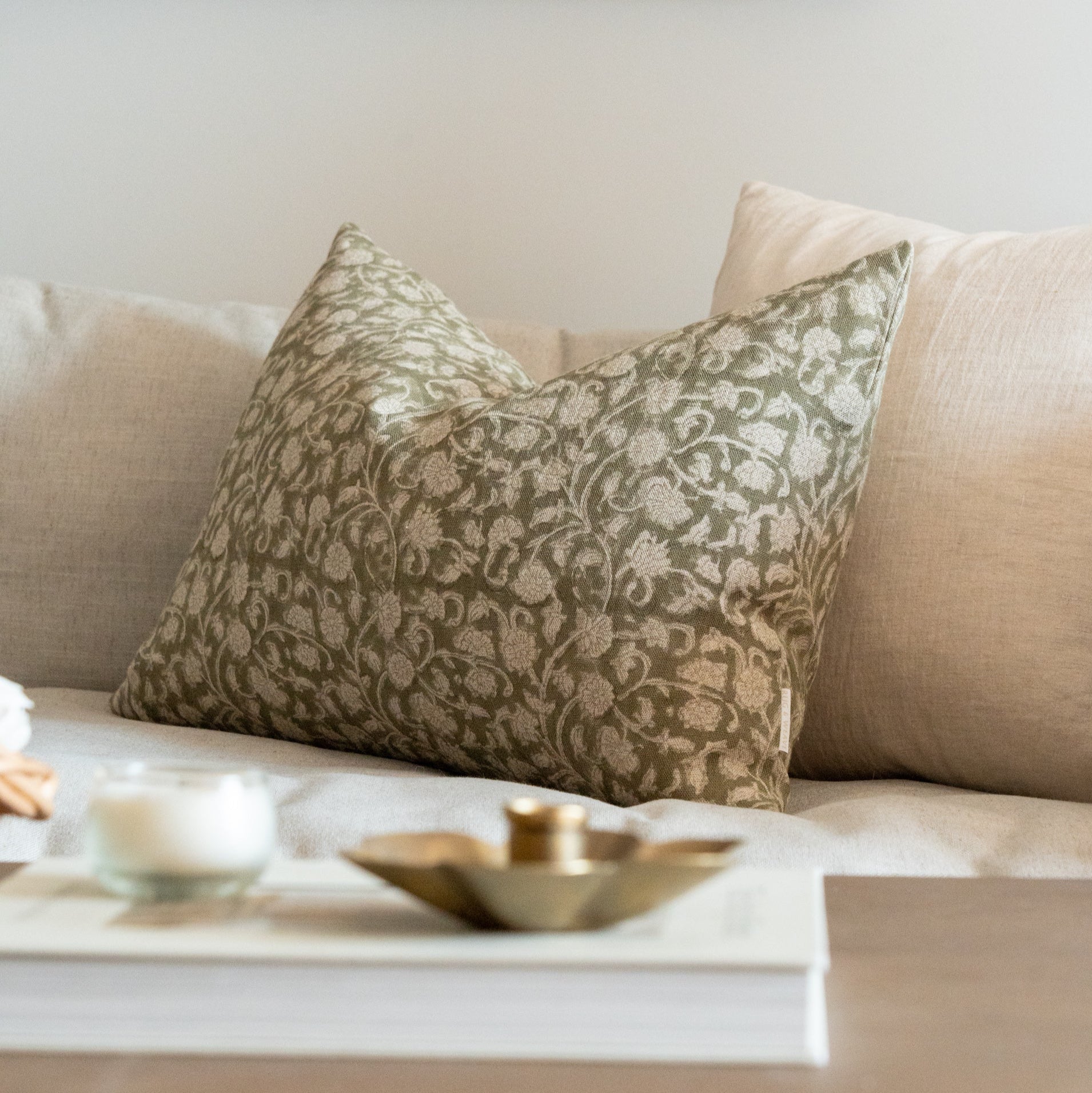 Olivia Block Print Pillow Cover 1 - PILLOWS - Block print - neutral ORNA HOUSE