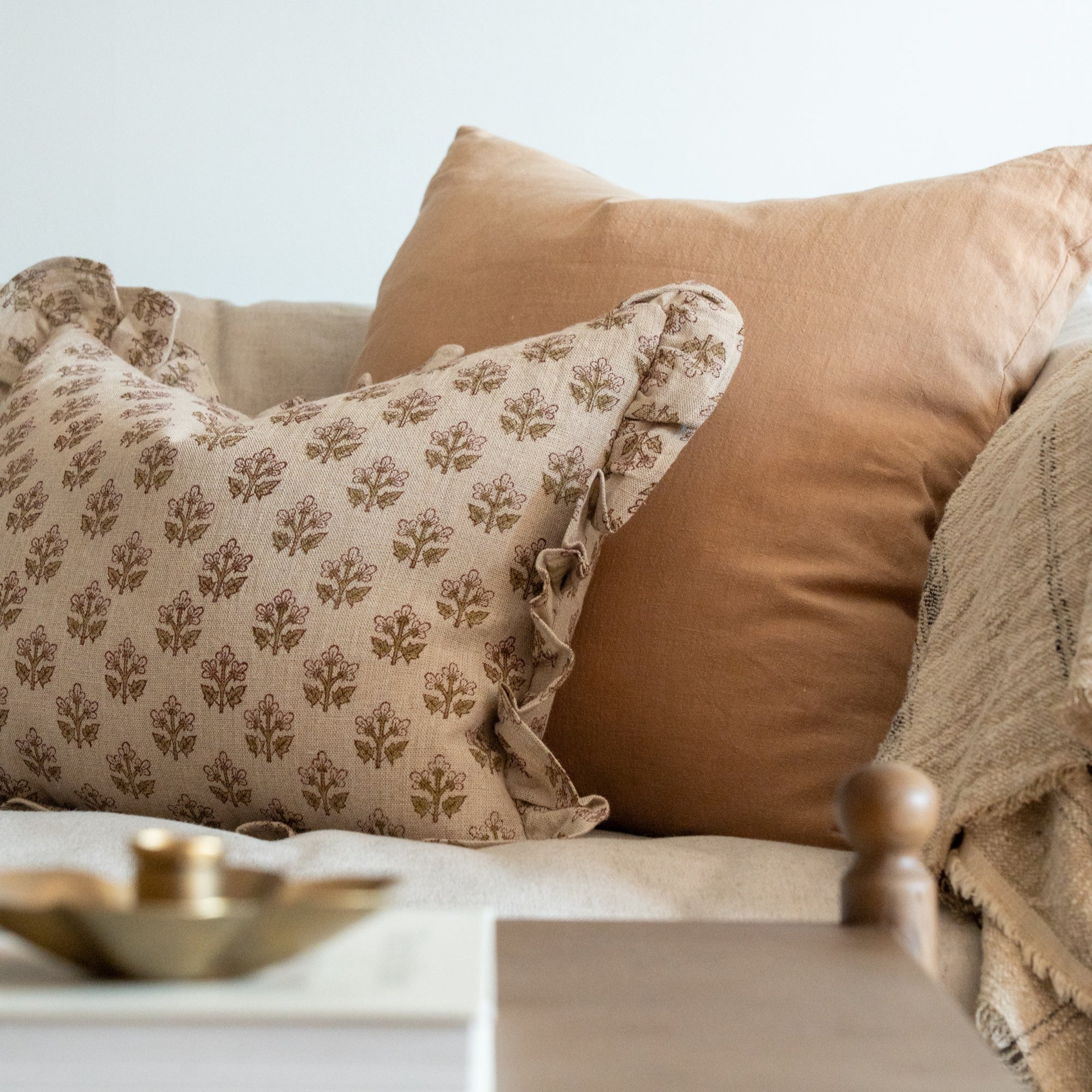 Sadie Block Print Ruffle Pillow Cover 1 - PILLOWS - Block print - neutral ORNA HOUSE
