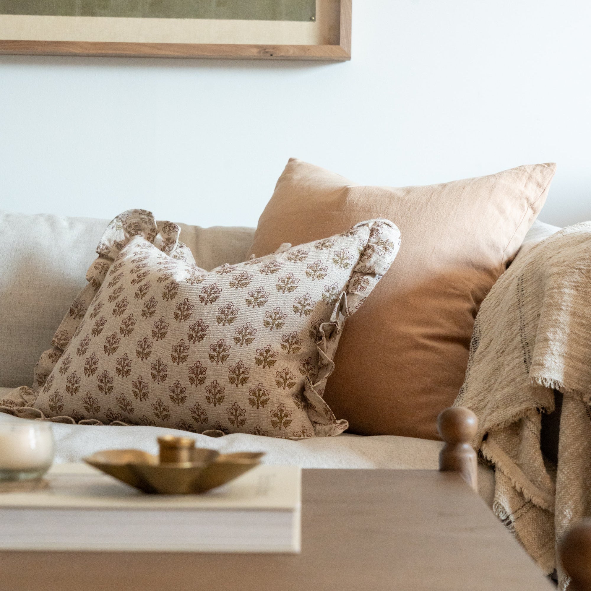 Sadie Block Print Ruffle Pillow Cover 1 - PILLOWS - Block print - neutral ORNA HOUSE