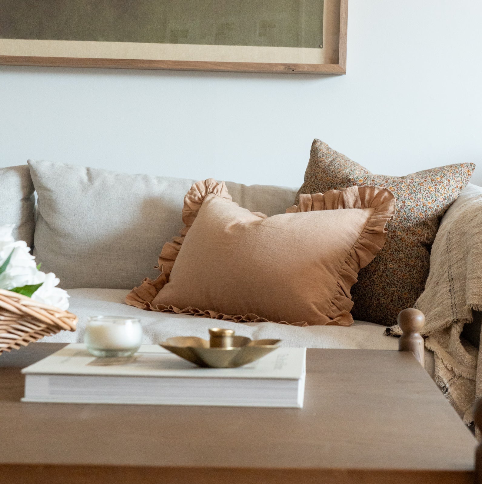Latte Ruffle Pillow Cover 1 - PILLOWS - Linen - neutral Rug & Weave Pillows