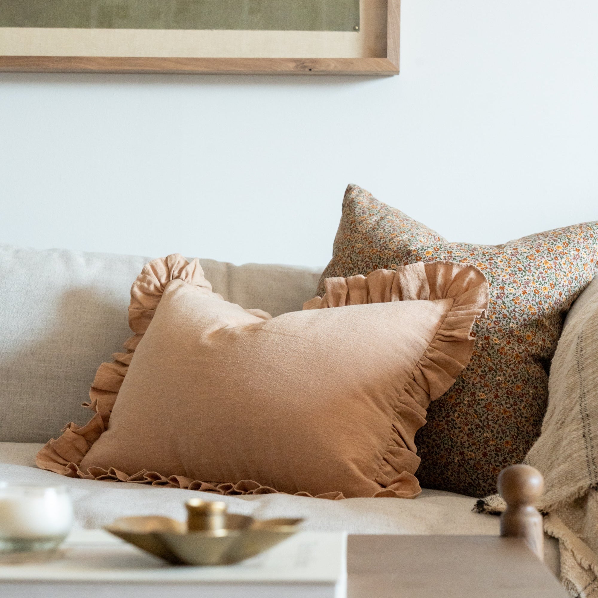 Latte Ruffle Pillow Cover 1 - PILLOWS - Linen - neutral Rug & Weave Pillows