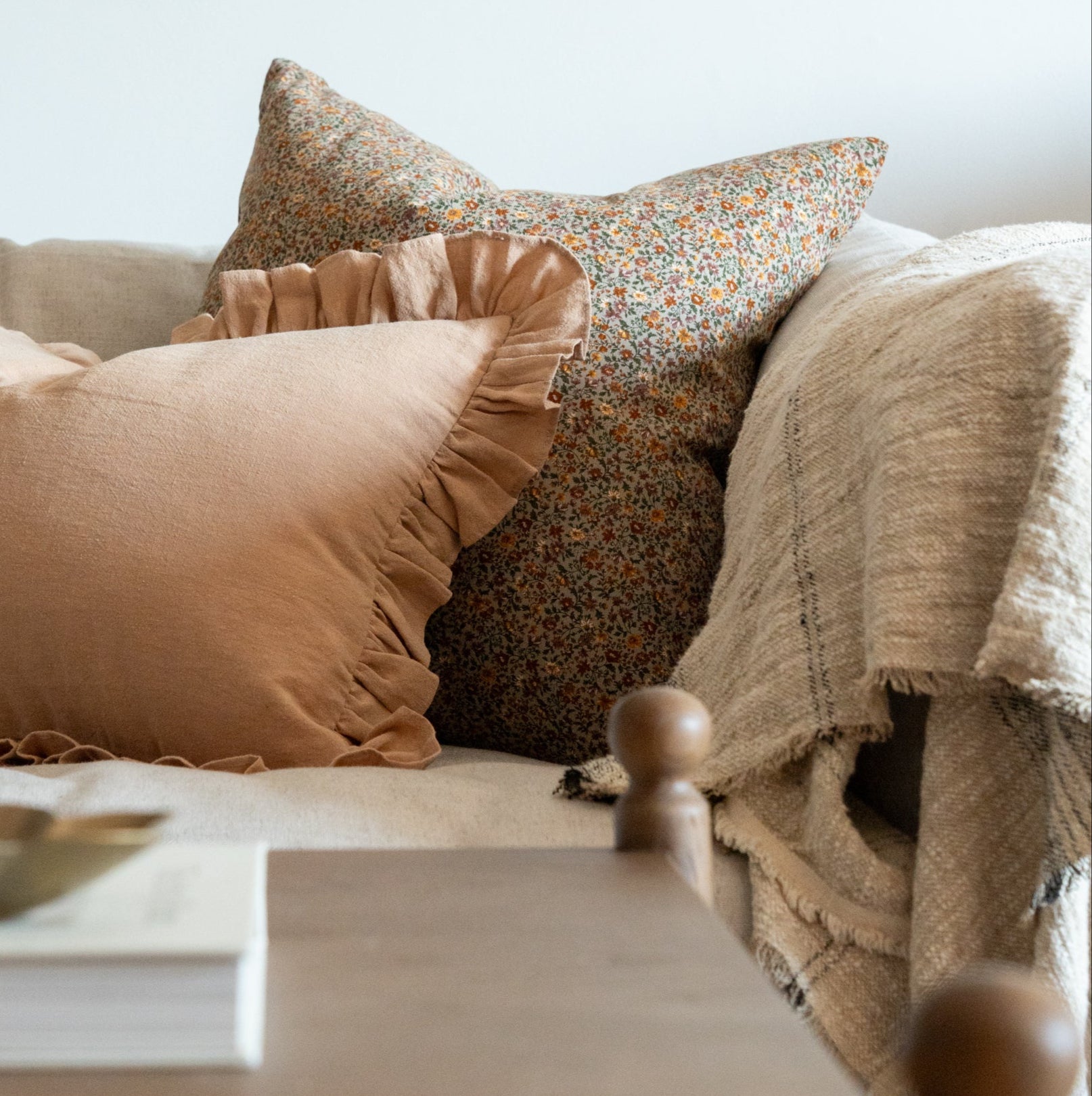 Latte Ruffle Pillow Cover 1 - PILLOWS - Linen - neutral Rug & Weave Pillows