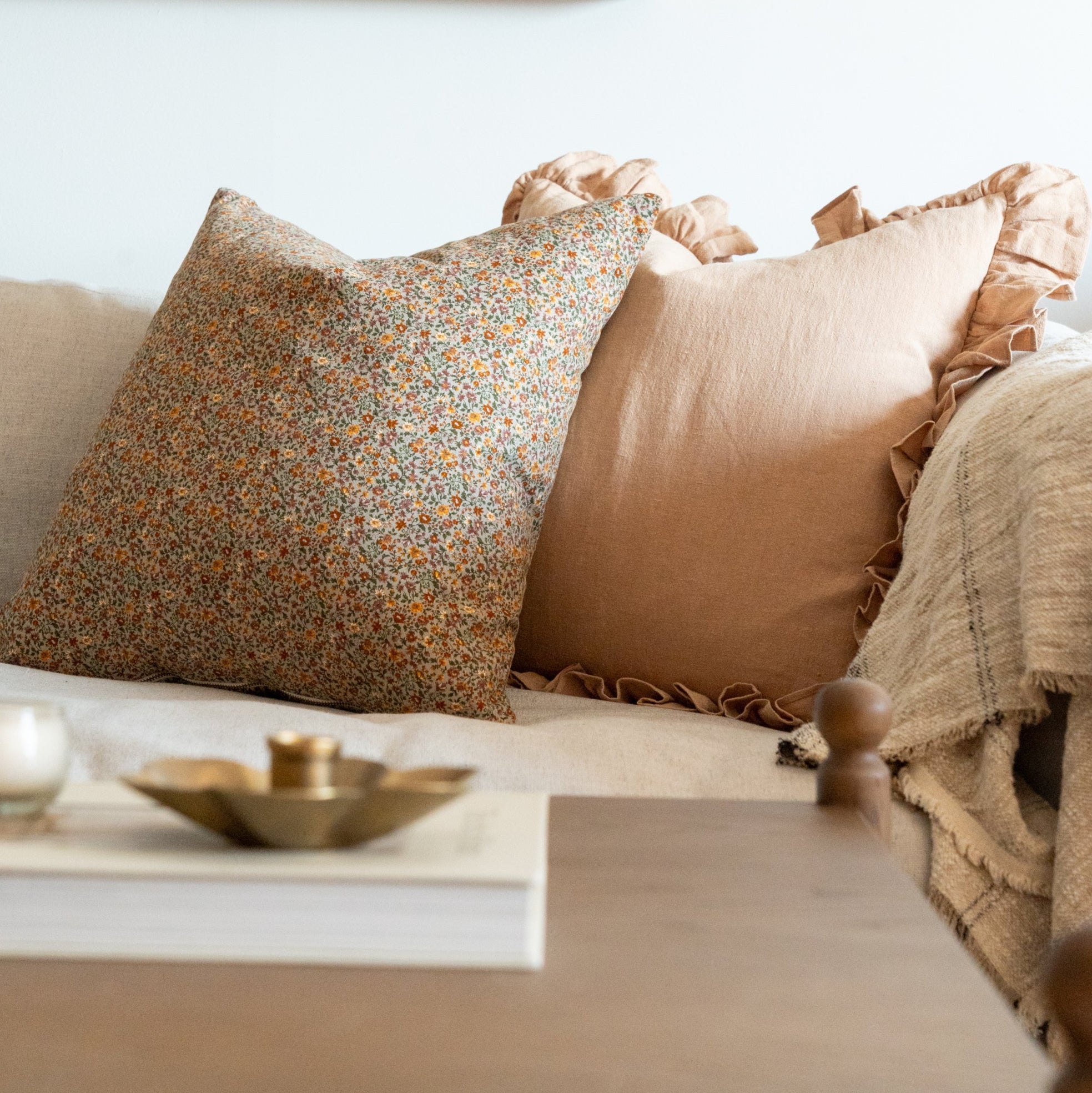 Latte Ruffle Pillow Cover 1 - PILLOWS - Linen - neutral Rug & Weave Pillows