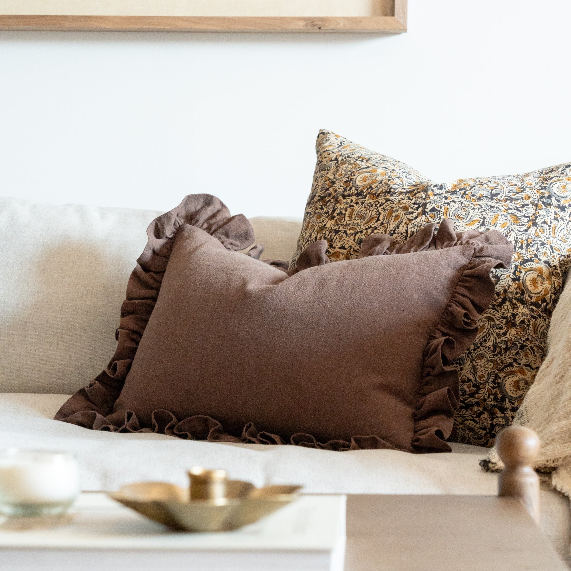 Espresso Ruffle Pillow Cover 2 - PILLOWS - Linen - warm Rug & Weave Pillows