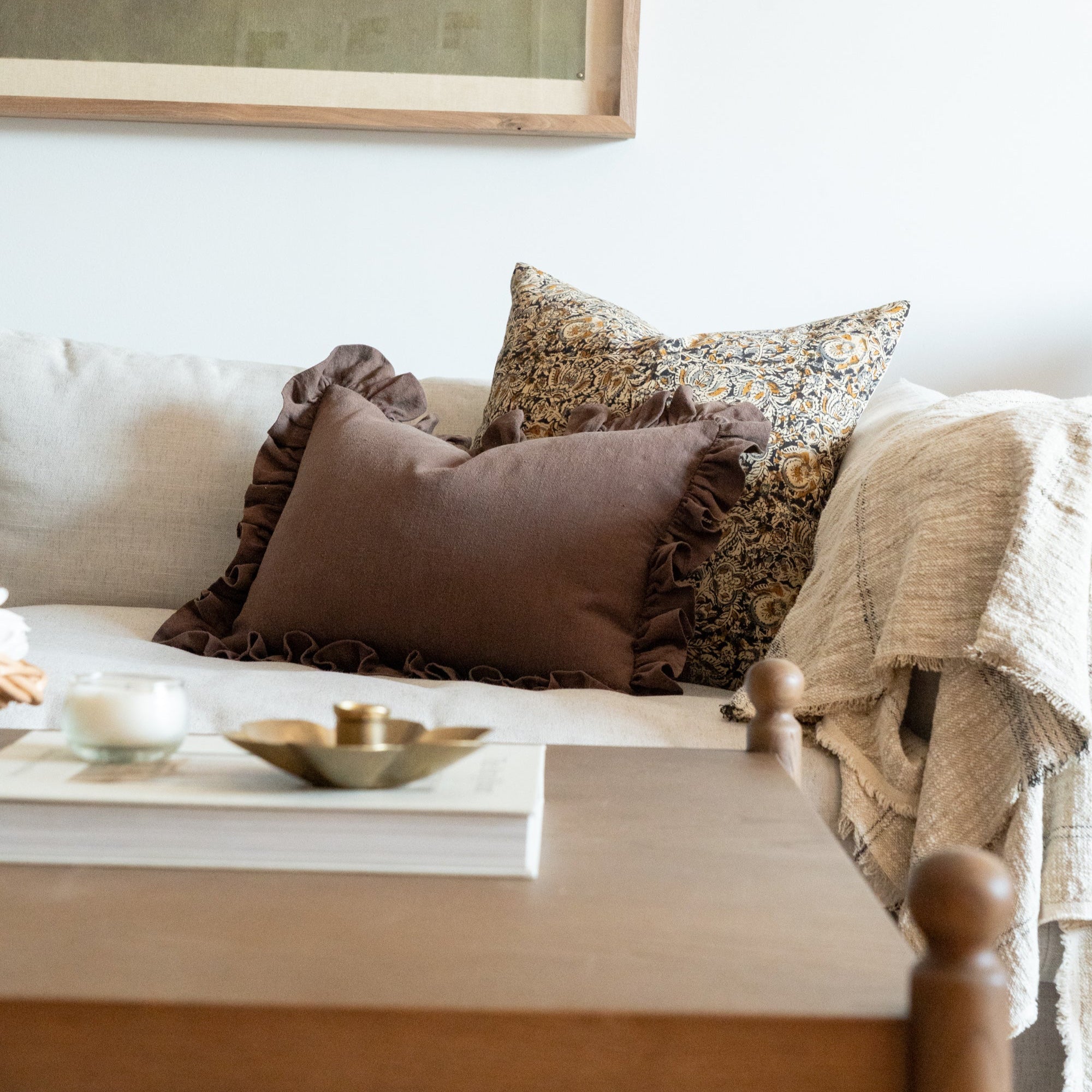 Espresso Ruffle Pillow Cover 2 - PILLOWS - Linen - warm Rug & Weave Pillows