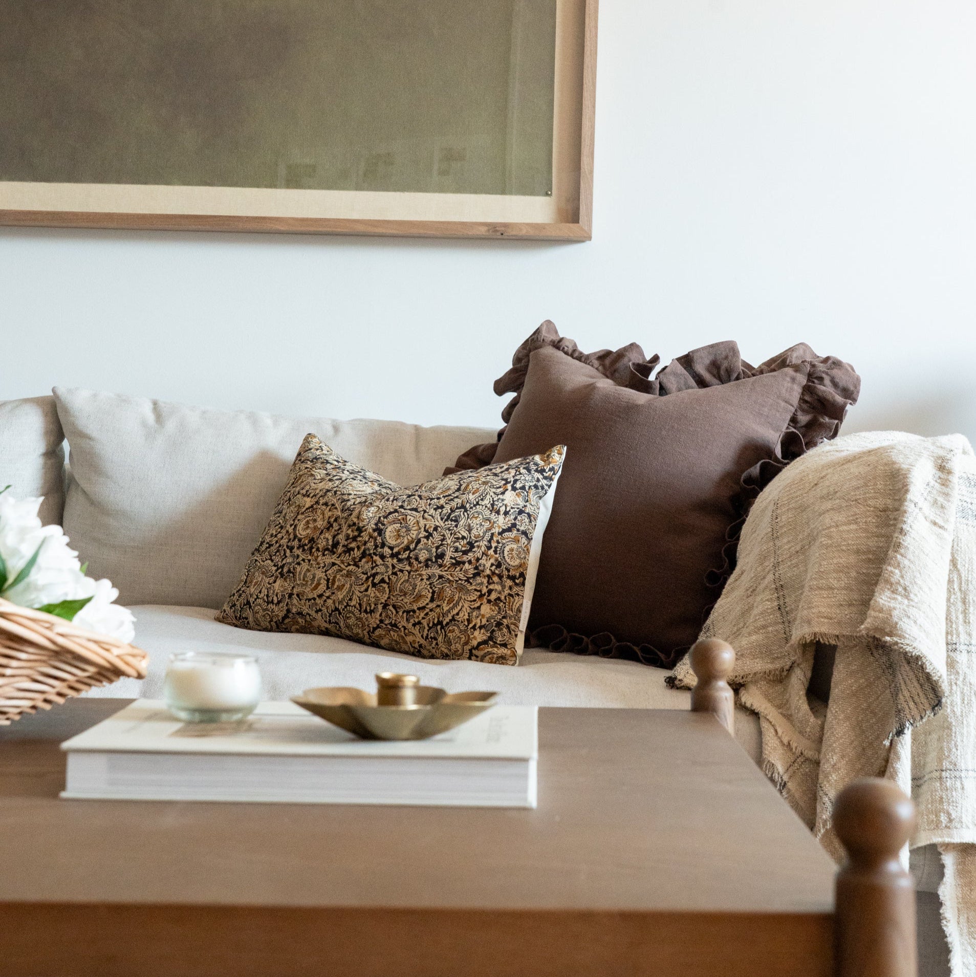 Espresso Ruffle Pillow Cover 2 - PILLOWS - Linen - warm Rug & Weave Pillows