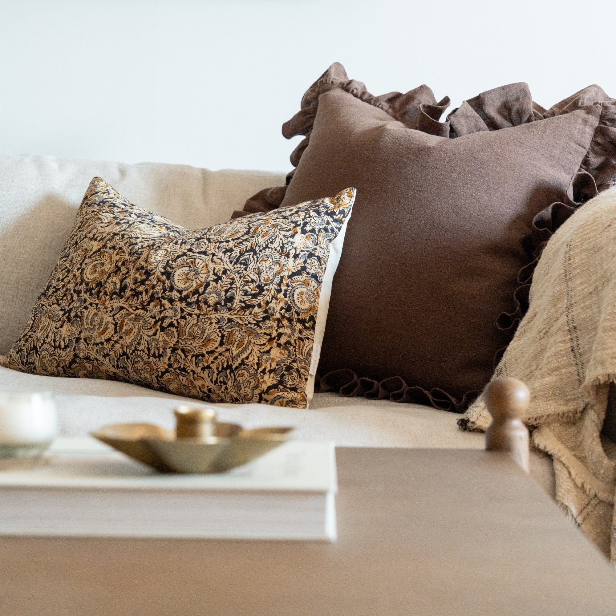Espresso Ruffle Pillow Cover 2 - PILLOWS - Linen - warm Rug & Weave Pillows