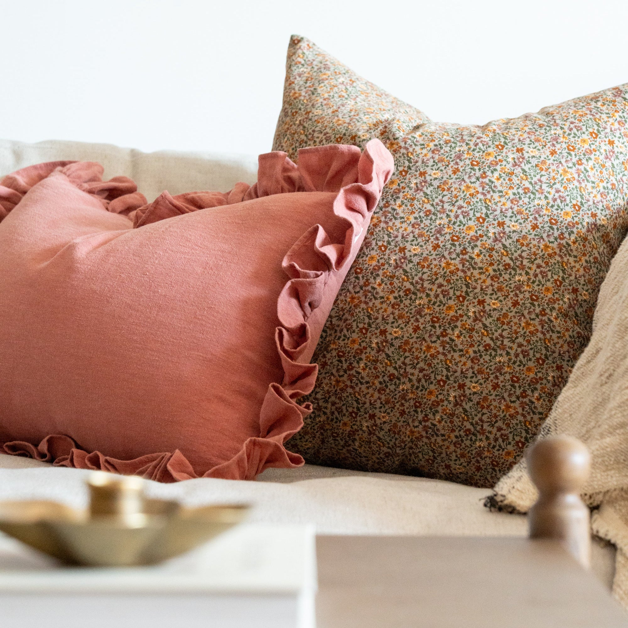 Rosewood Ruffle Pillow Cover 2 - PILLOWS - Linen - warm Rug & Weave Pillows