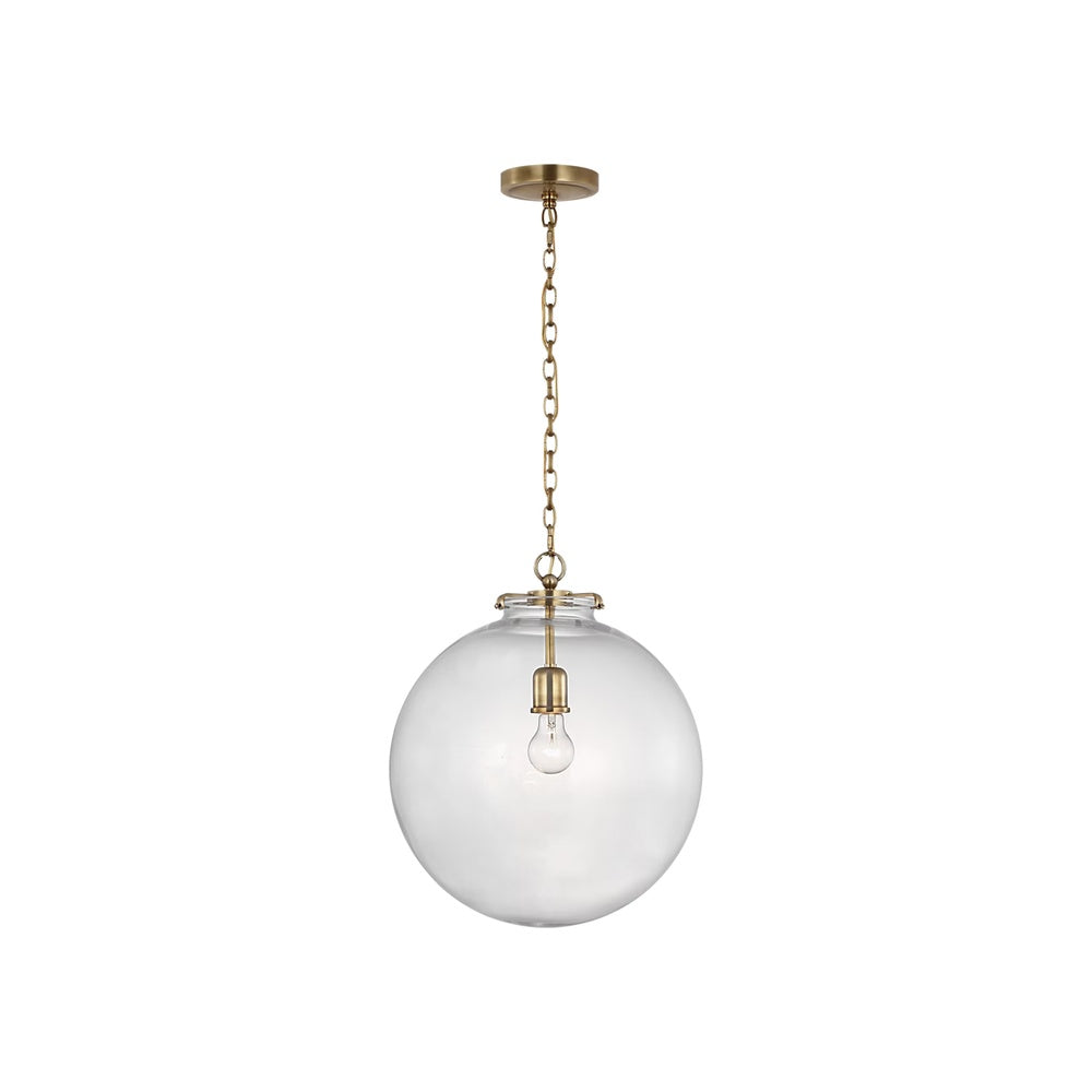 Katie Large Globe Pendant LIGHTING - pendant Visual Comfort Hand-Rubbed Antique Brass Clear Glass