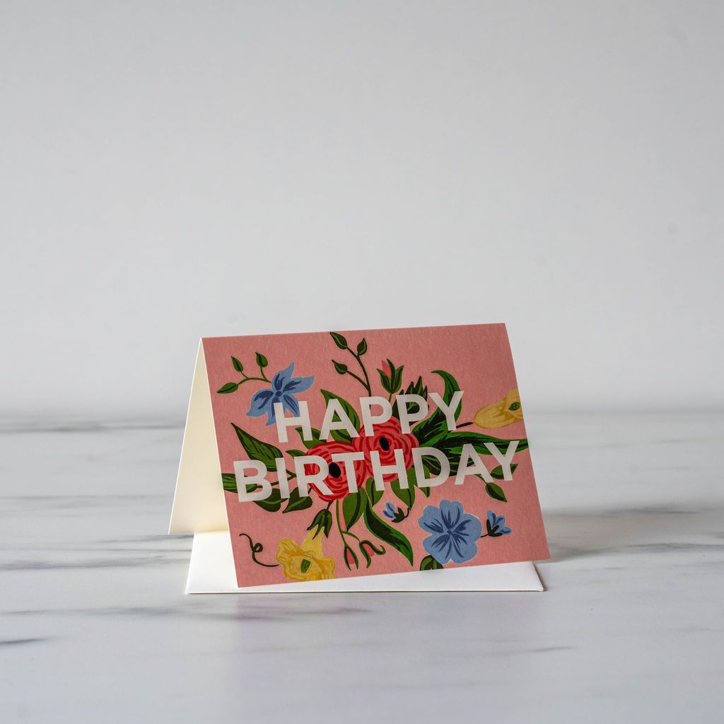 Pink Floral Happy Birthday Card - Rug & Weave