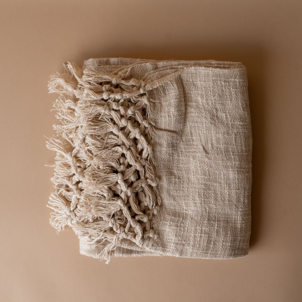Ivory Braided Throw Blanket with Tassel blanket Indaba