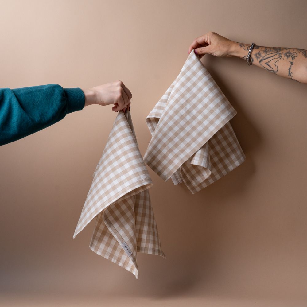 Gingham Dish Towel Set tea towel set Luxe B Co (Faire) Beige Gingham
