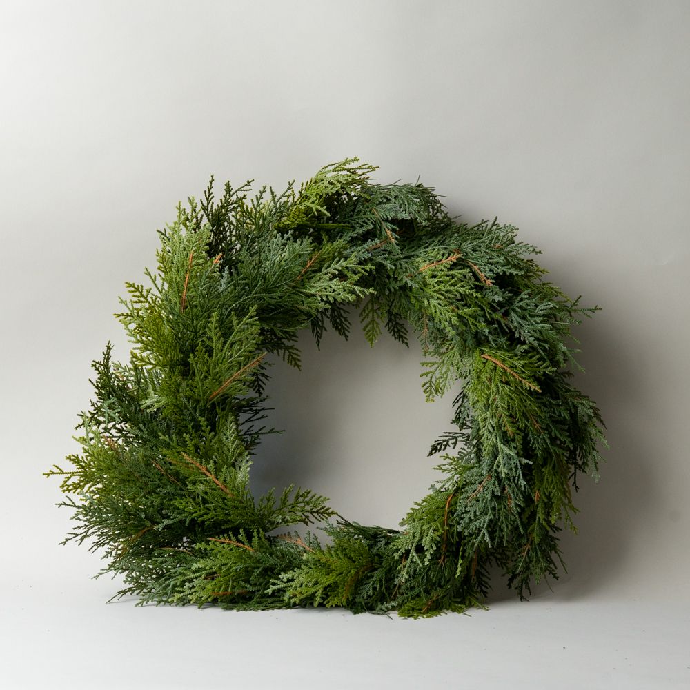 Faux White Cedar Wreath CHRISTMAS 2025 Tri W Imports Medium
