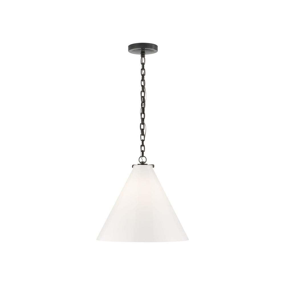 Katie Conical Pendant LIGHTING - pendant Visual Comfort Bronze White Glass