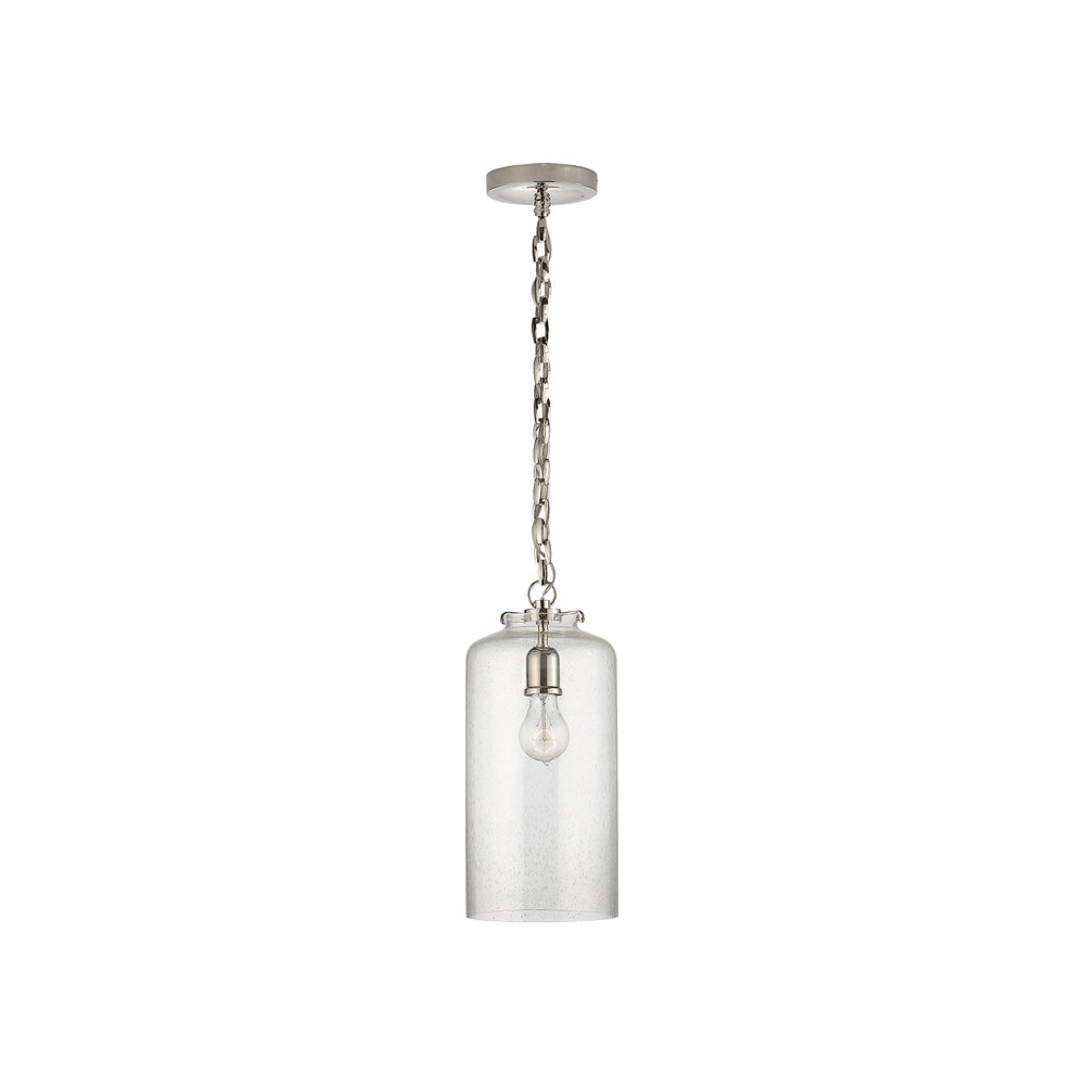 Katie Cylinder Pendant LIGHTING - pendant Visual Comfort Polished Nickel Seeded Glass