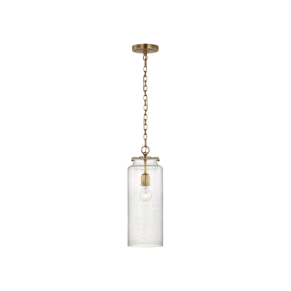 Katie Large Cylinder Pendant LIGHTING - pendant Visual Comfort Hand-Rubbed Antique Brass Seeded Glass