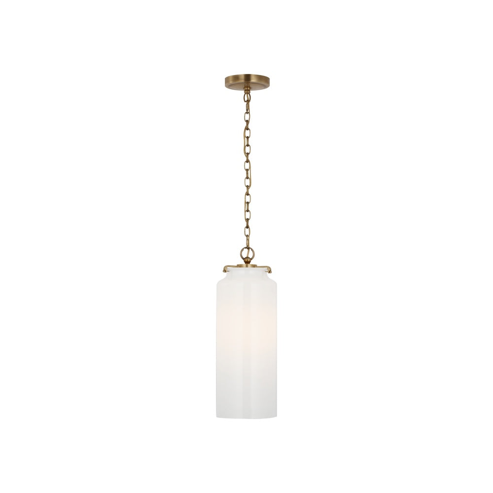 Katie Large Cylinder Pendant LIGHTING - pendant Visual Comfort Hand-Rubbed Antique Brass White Glass