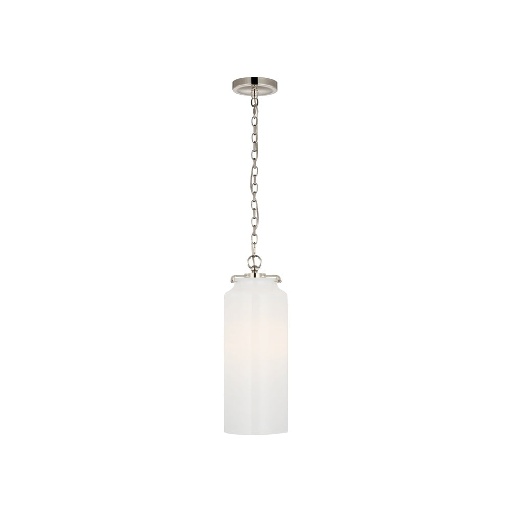 Katie Large Cylinder Pendant LIGHTING - pendant Visual Comfort Polished Nickel White Glass