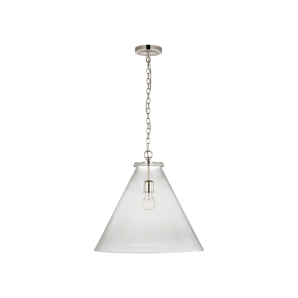 Katie Large Conical Pendant LIGHTING - pendant Visual Comfort Polished Nickel Clear Glass