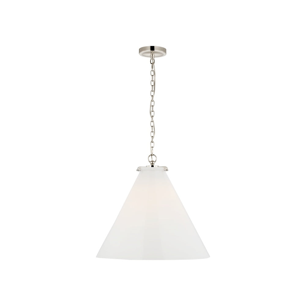Katie Large Conical Pendant LIGHTING - pendant Visual Comfort Polished Nickel White Glass