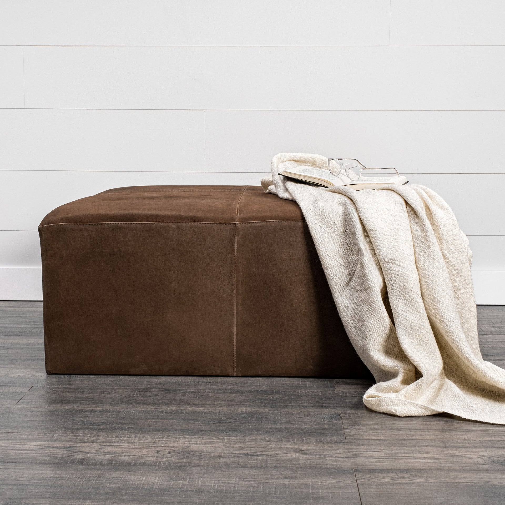 Minerva Leather Ottoman