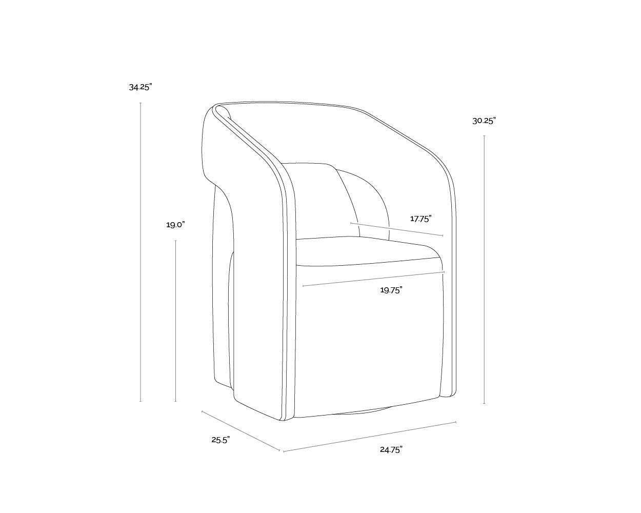 Kelric Wheeled Dining Armchair FURNITURE - dining chair Sunpan