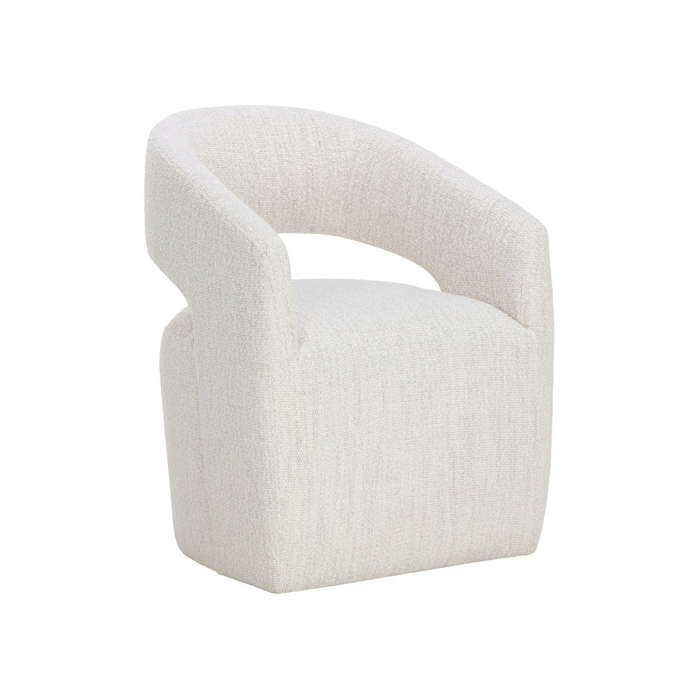 Loryn Wheeled Dining Armchair, Merino Pearl