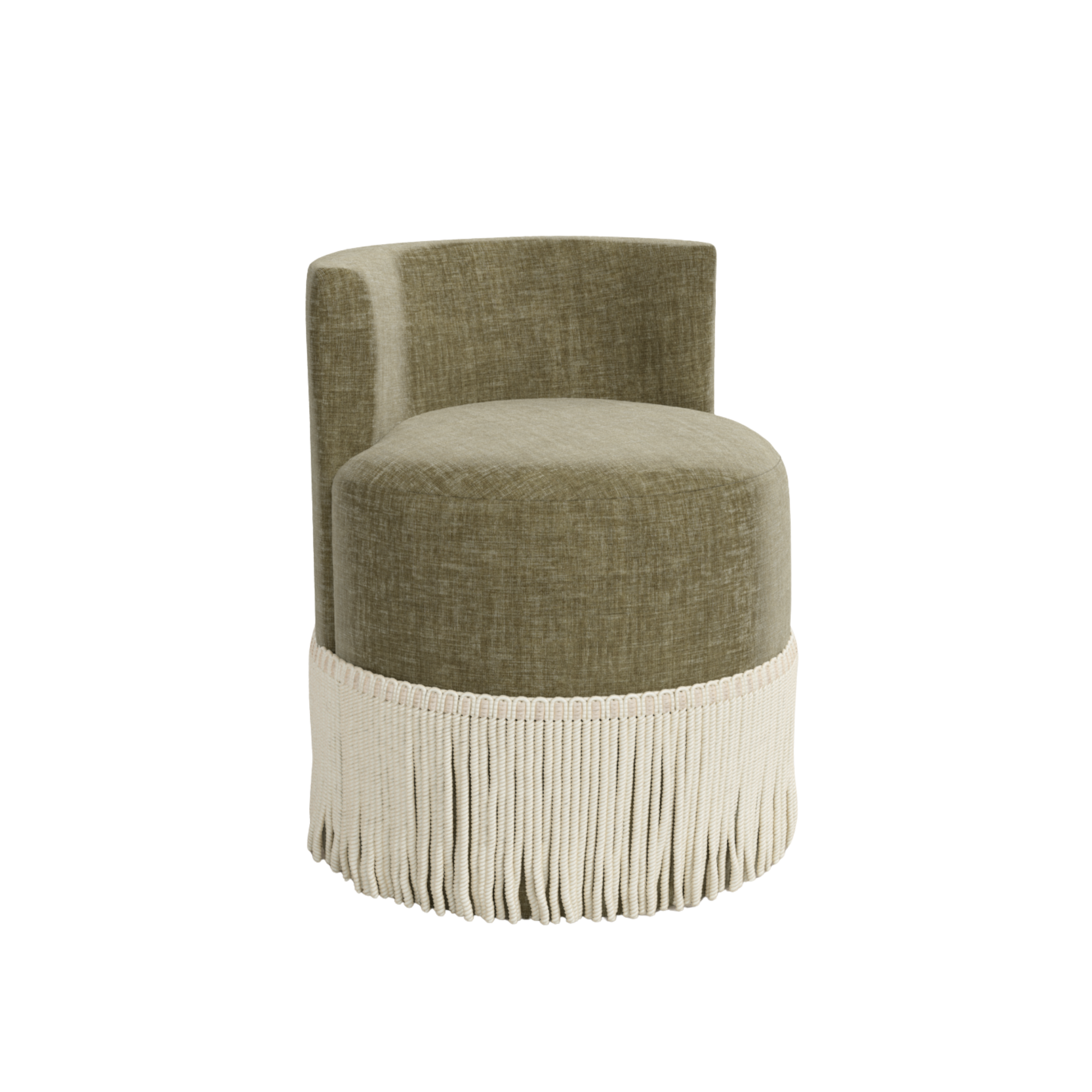 FLOOR MODEL - Clover Fringe Vanity Chair - Distressed Velvet Loden/White Fringe FURNITURE - floor model Skyline Furniture