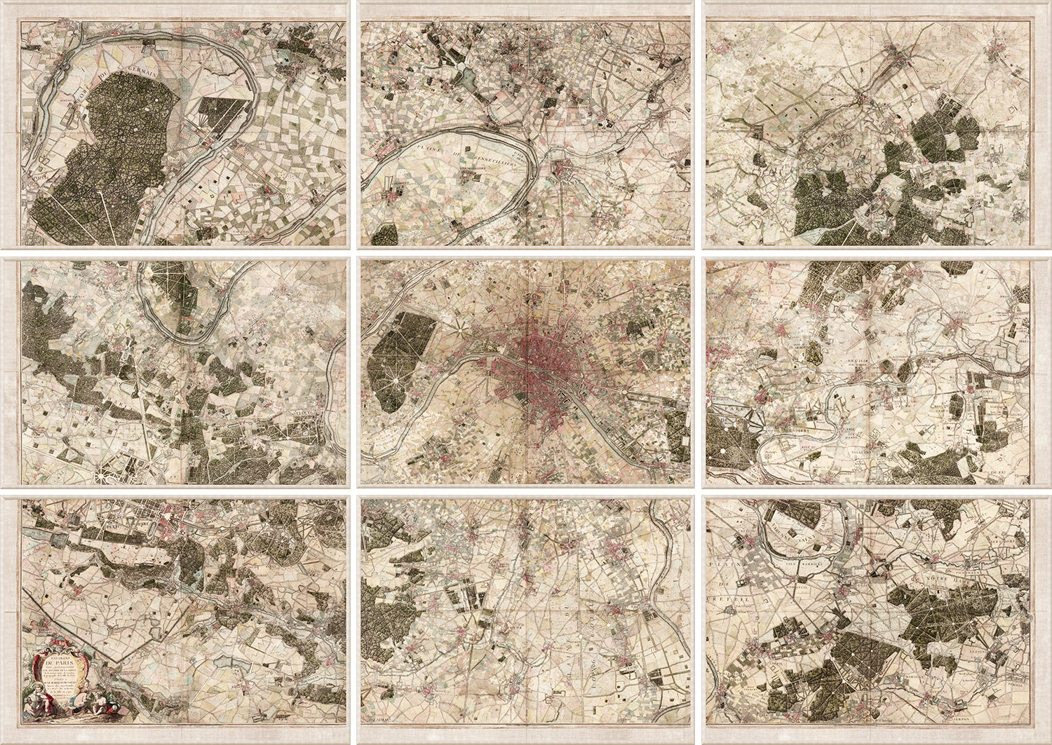 "1740 Environs de Paris" Framed Art Print ARTWORK - framed print Celadon Art Nine Sections