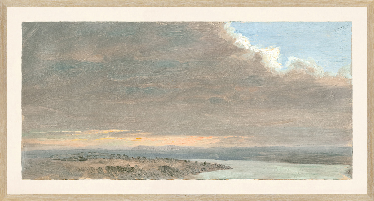 "Hudson River School - Hudson Valley Sunset 1870" Framed Art Print ARTWORK - framed print Celadon Art Large Glass Framed Light Wood