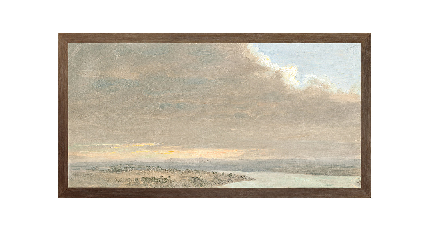 "Hudson River School - Hudson Valley Sunset 1870" Framed Art Print ARTWORK - framed print Celadon Art Medium Canvas On Board Dark Wood