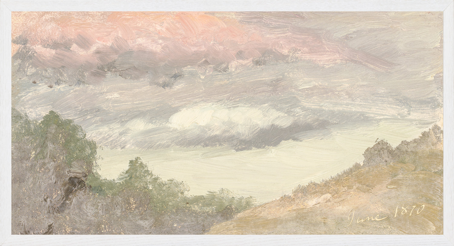 "Hudson River School - Clouds Over Church's Farm 1870" Framed Art Print ARTWORK - framed print Celadon Art Large Canvas On Board White
