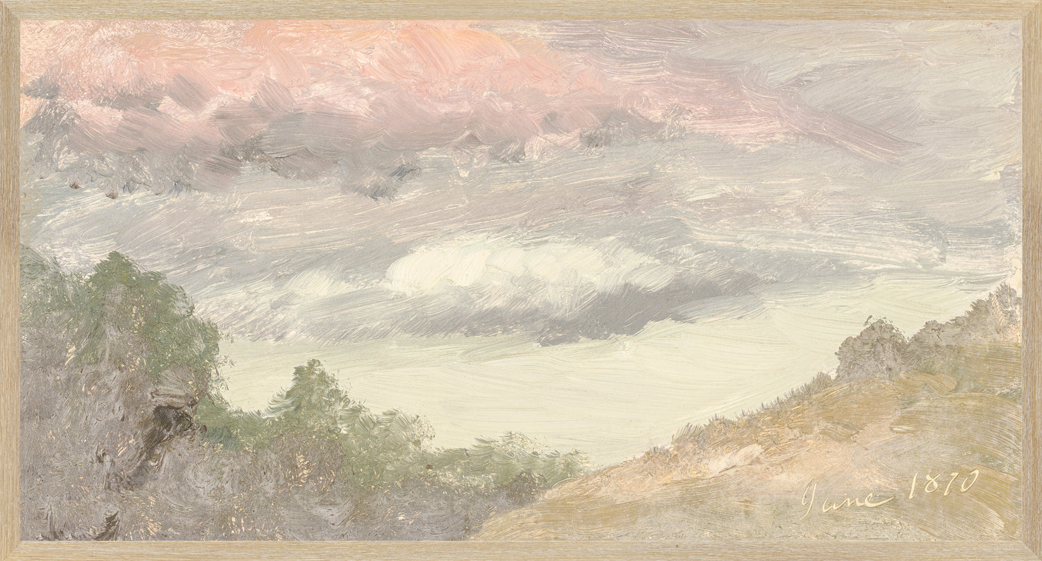 "Hudson River School - Clouds Over Church's Farm 1870" Framed Art Print ARTWORK - framed print Celadon Art Large Canvas On Board Light Wood