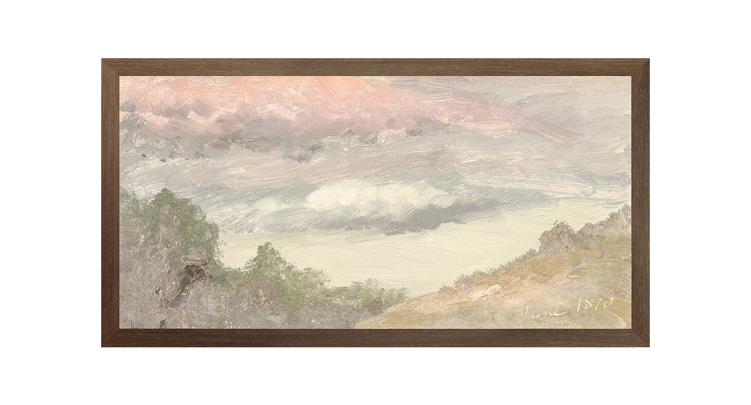 "Hudson River School - Clouds Over Church's Farm 1870" Framed Art Print ARTWORK - framed print Celadon Art Medium Canvas On Board Dark Wood