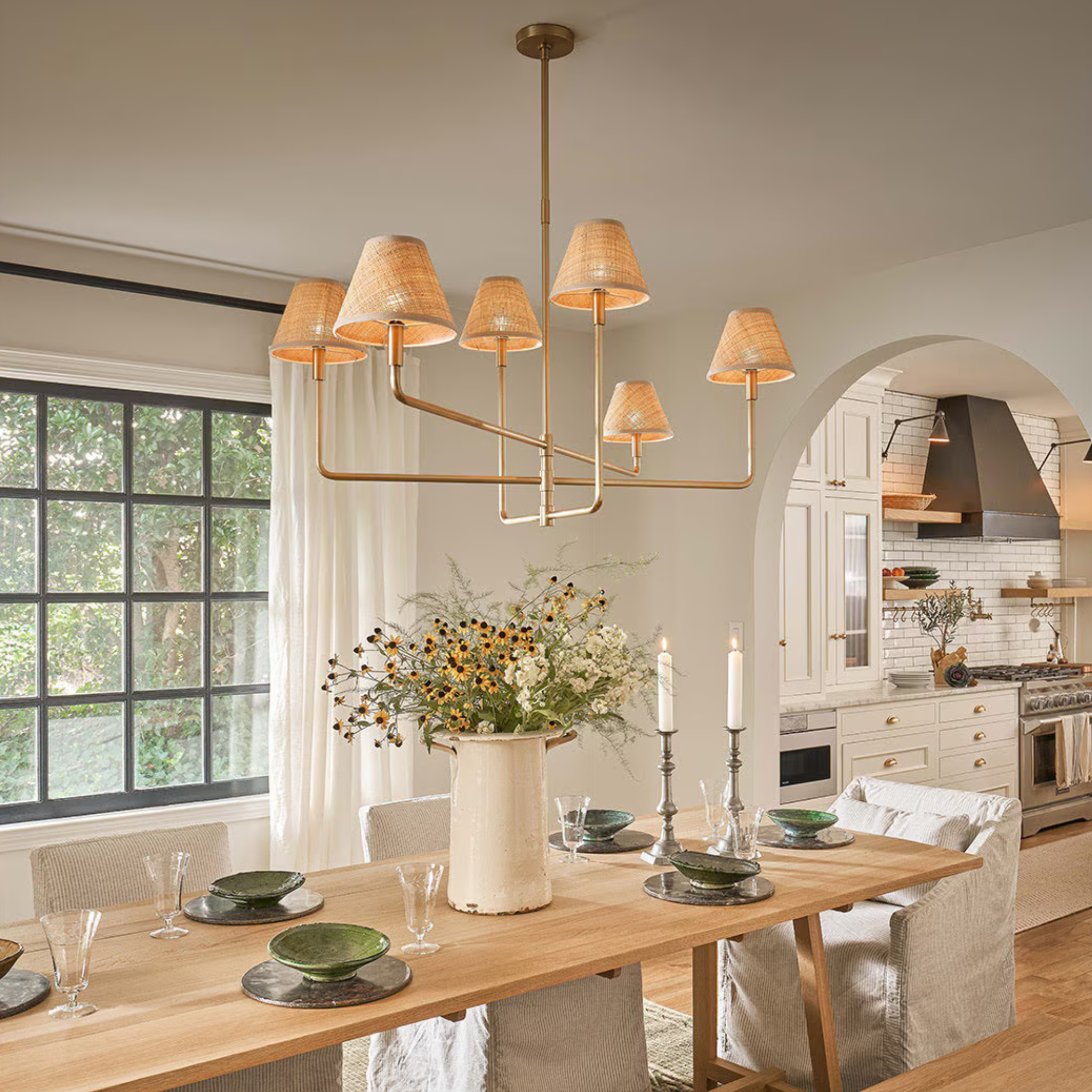 Polly Metal Chandelier - Brass/Rattan LIGHTING - chandelier Regina Andrew