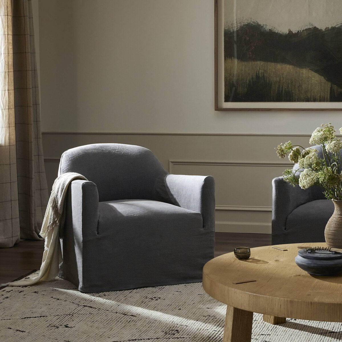 Lowell Slipcover Swivel Chair - Broadway Demin FURNITURE - lounge chair Four Hands