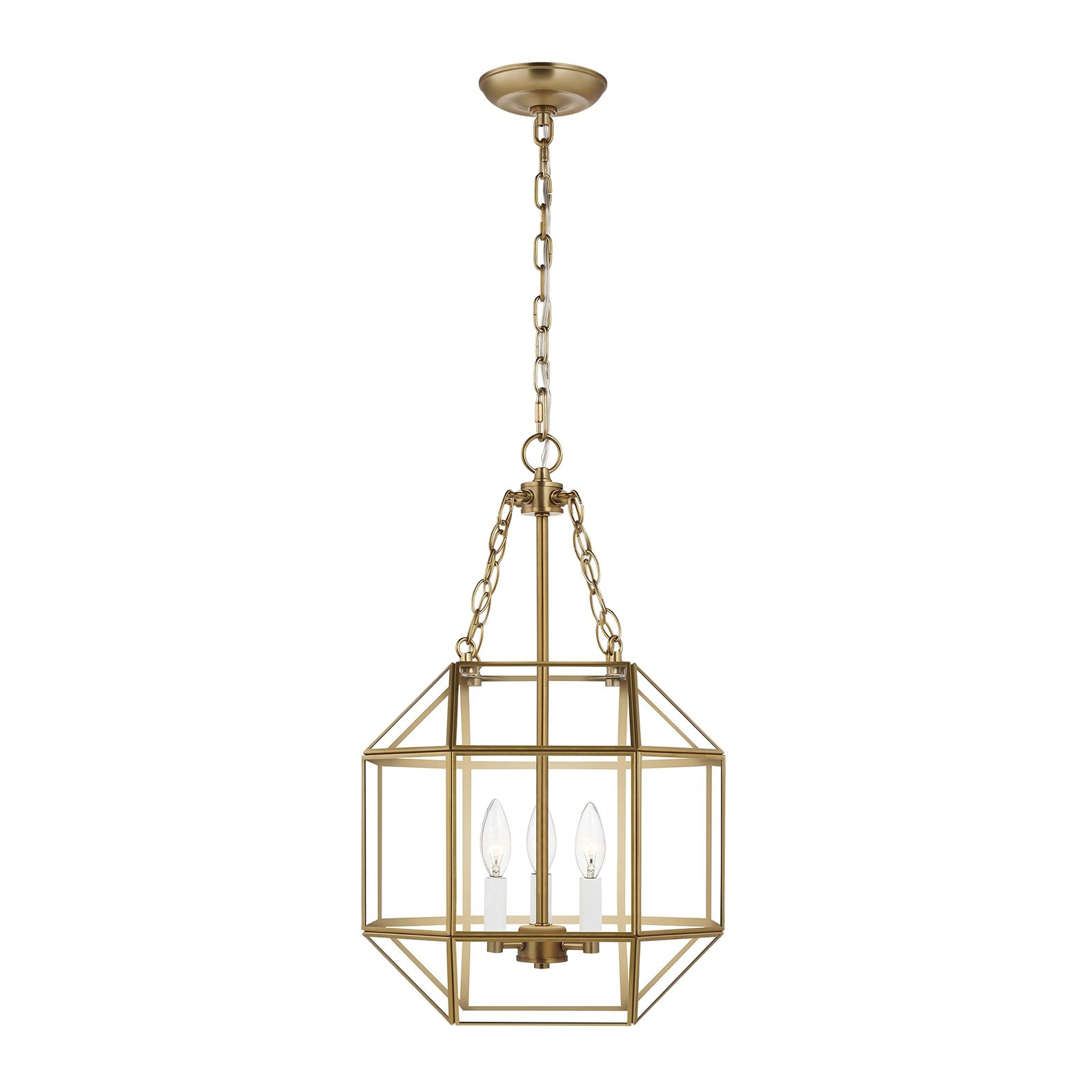 Morrison Small Three Light Lantern, Satin Brass Clear Glass