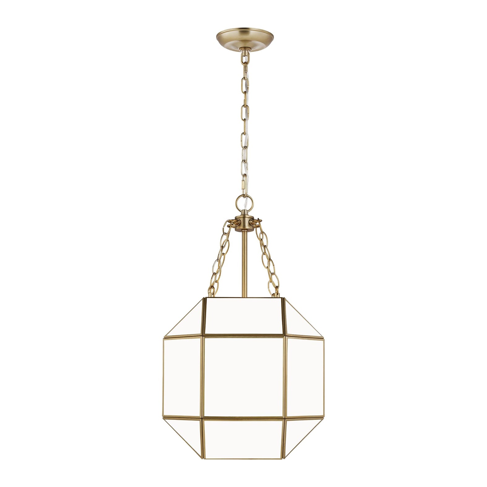 Morrison Small Three Light Lantern, Satin Brass White Glass