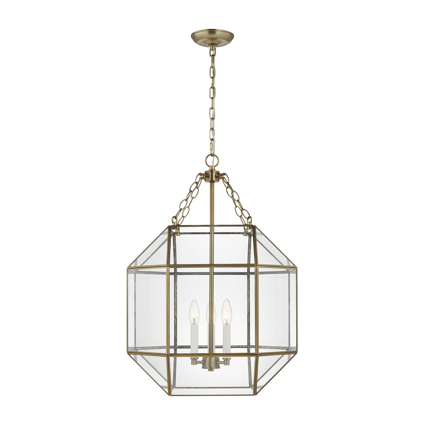 Morrison Medium Three Light Lantern, Satin Brass Clear Glass