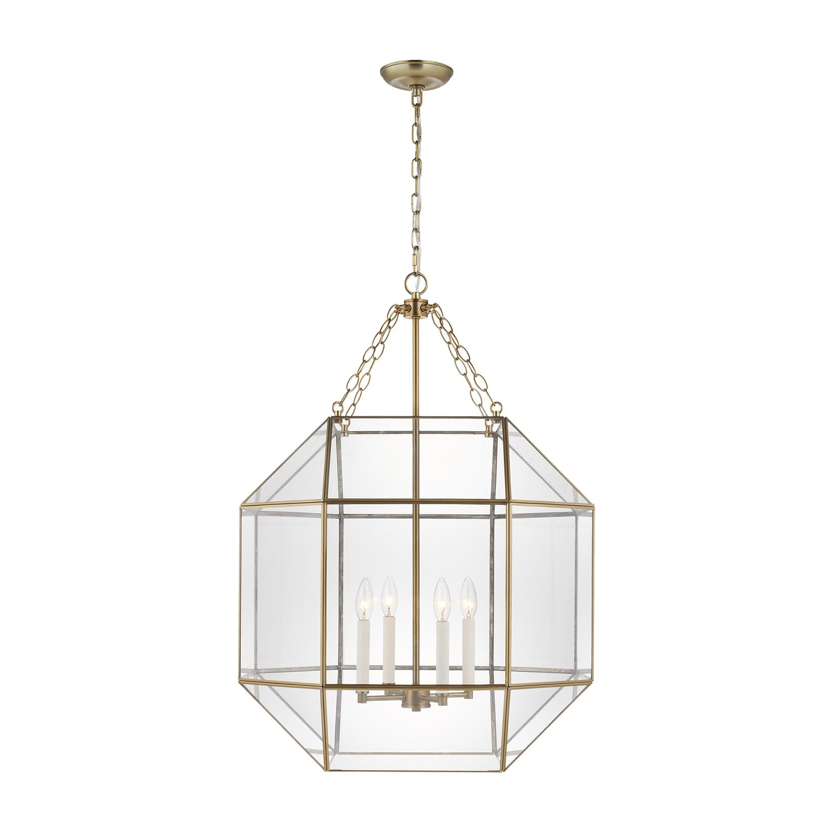 Morrison Large Four Light Lantern, Satin Brass Clear Glass