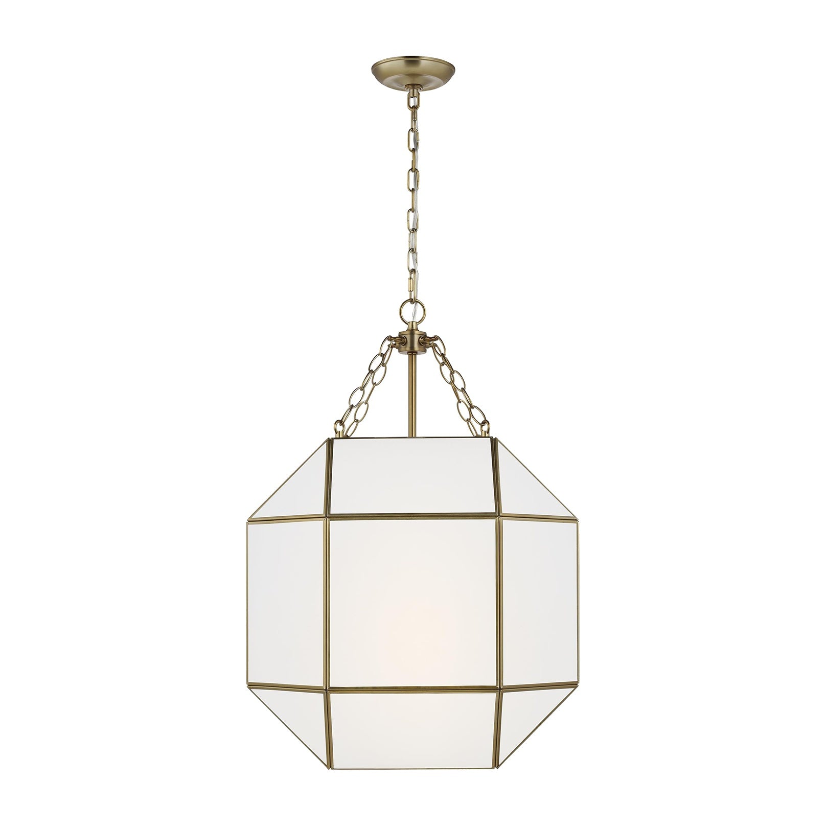 Morrison Medium Three Light Lantern, Satin Brass White Glass