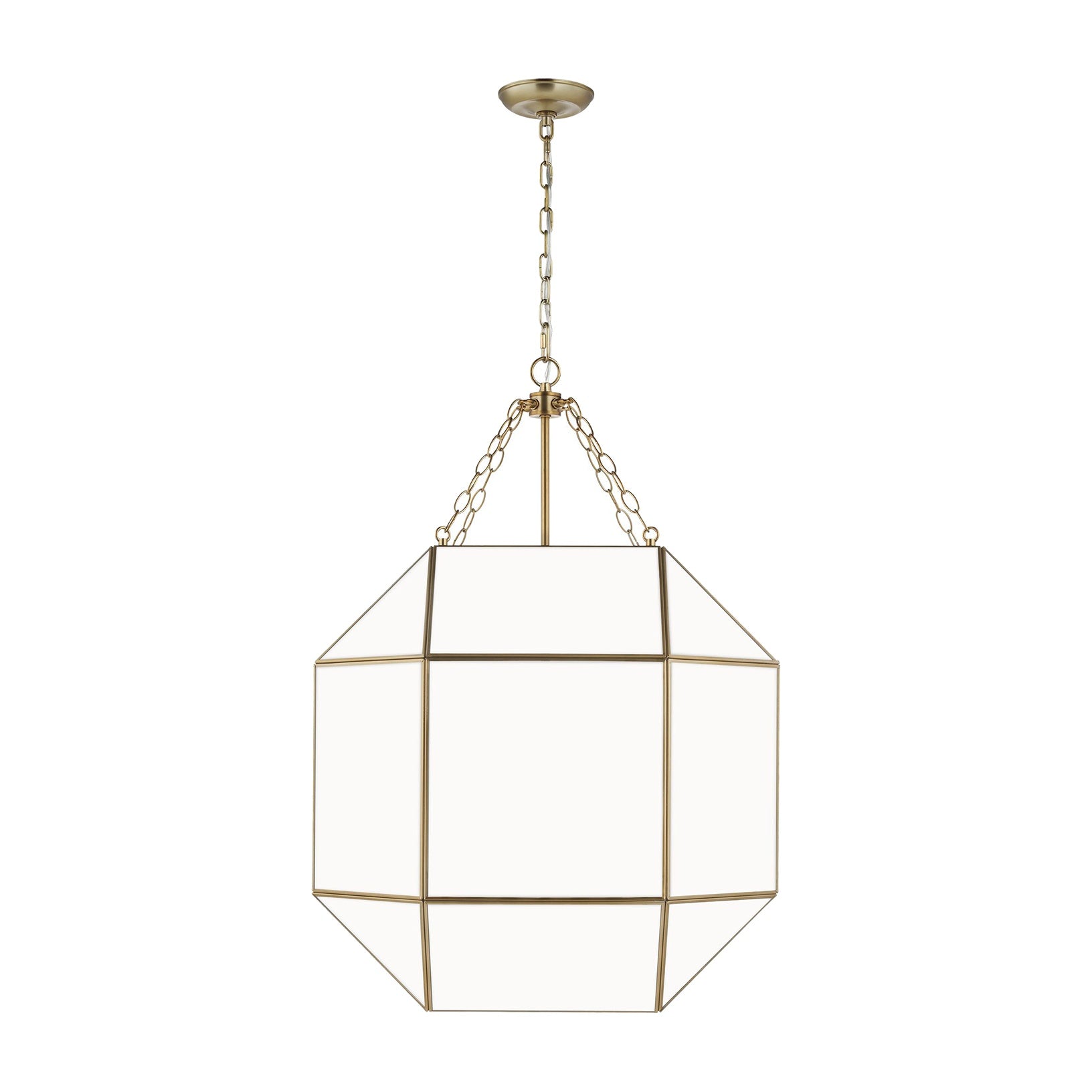 Morrison Large Four Light Lantern, Satin Brass White Glass