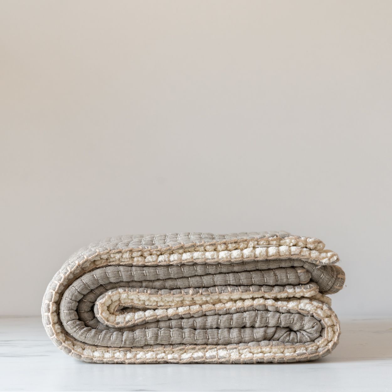 Stone Kantha Sherpa Throw Blanket - Rug & Weave